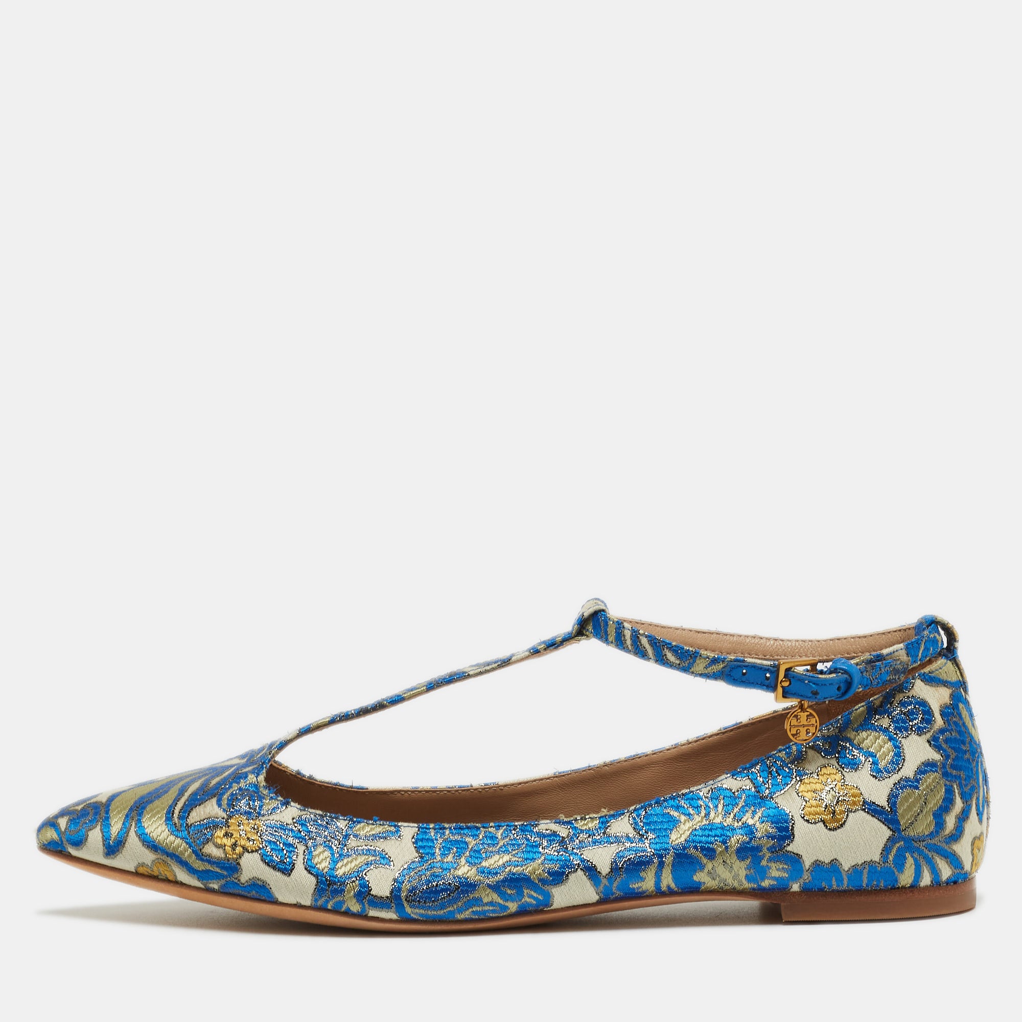 Tory Burch Blue Jacquard Fabric Ashton Flats Size 38