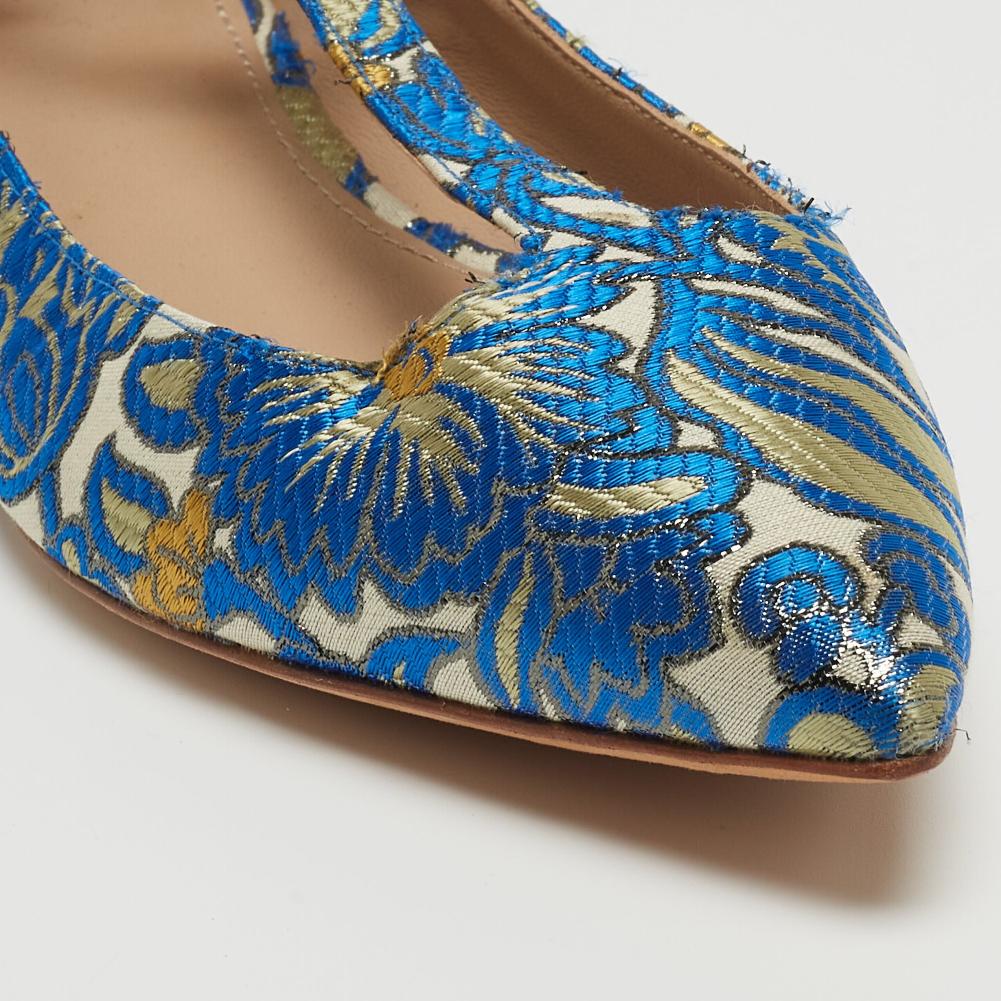 Tory Burch Blue Jacquard Fabric Ashton Flats Size 38