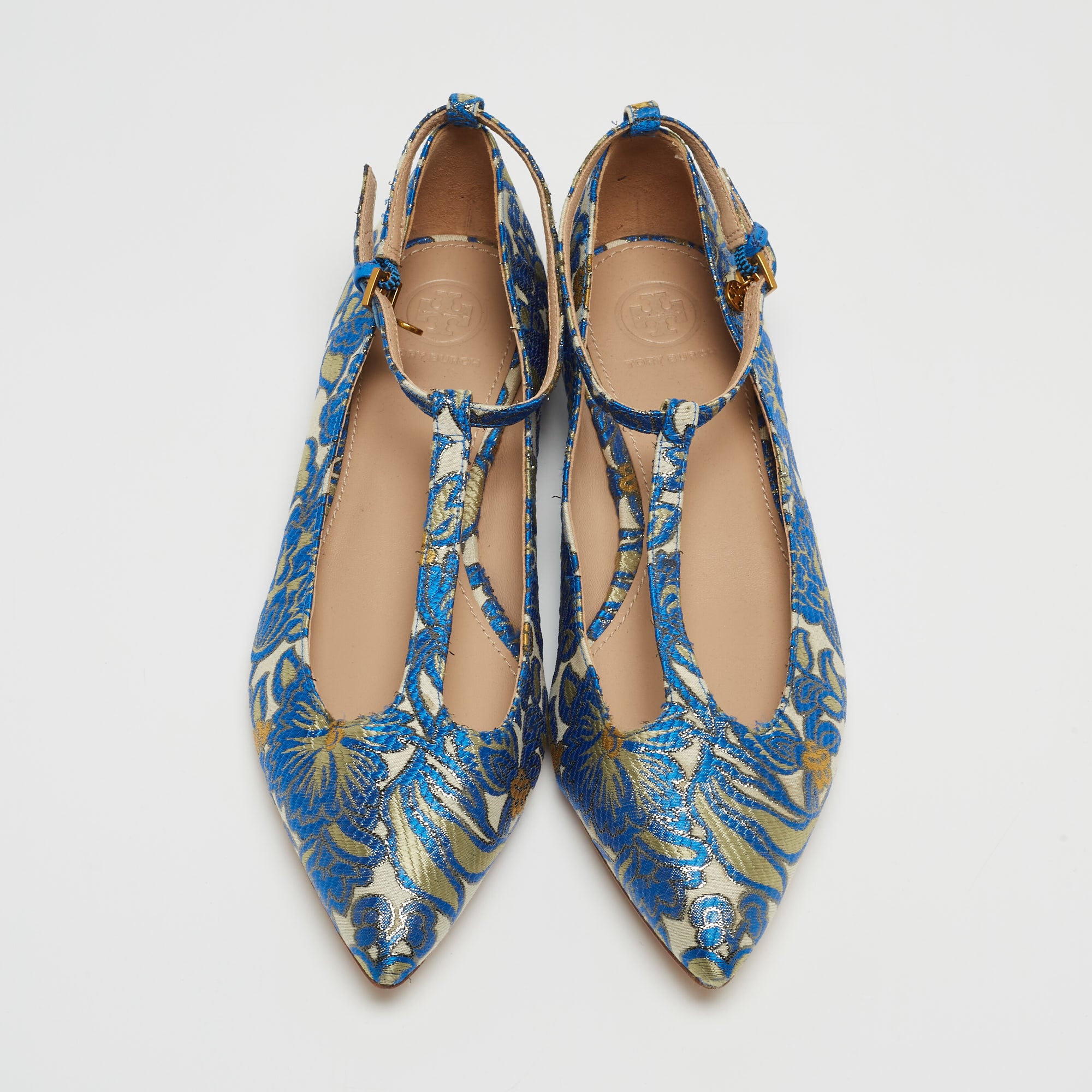 Tory Burch Blue Jacquard Fabric Ashton Flats Size 38