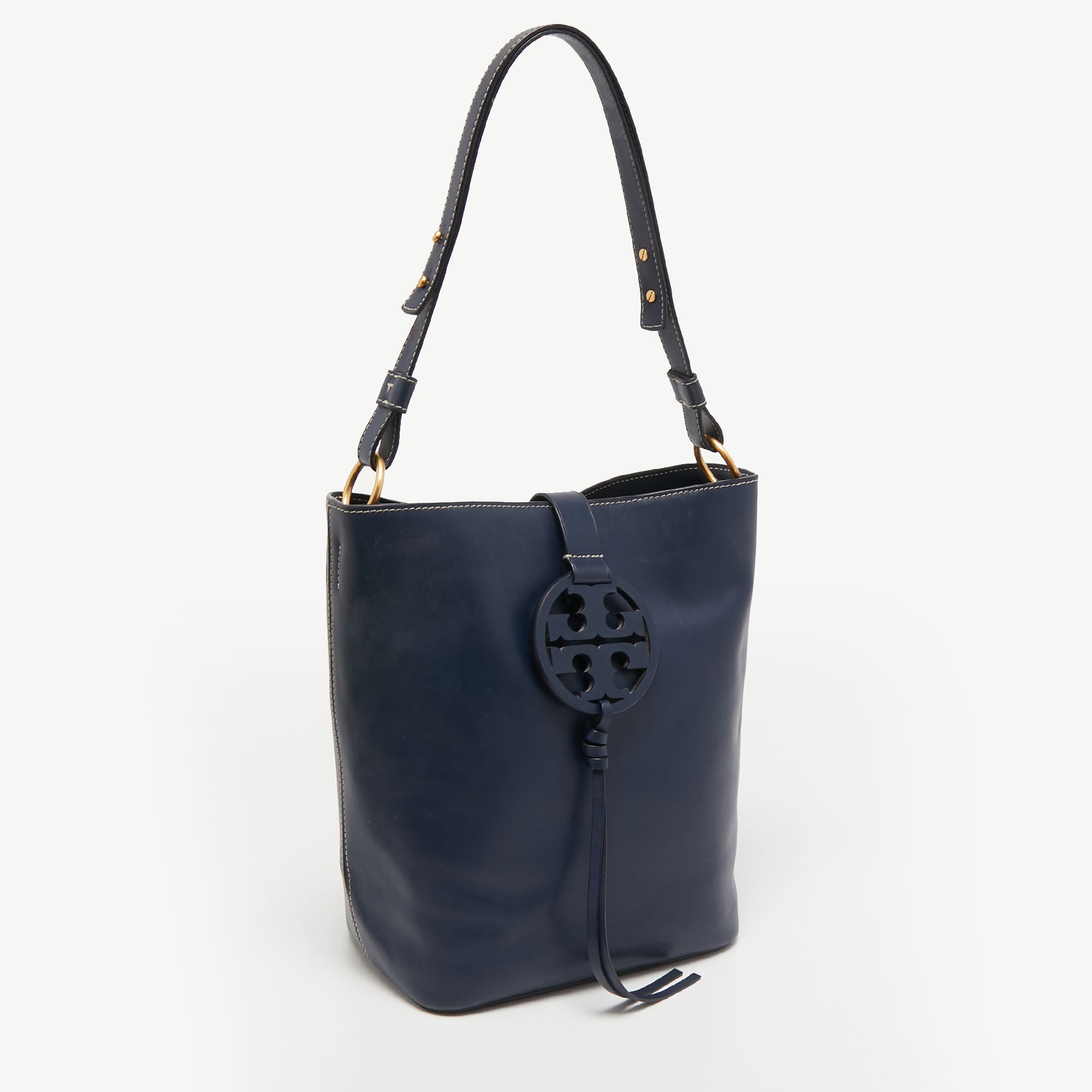 Tory Burch Dark Blue Leather Miller Hobo