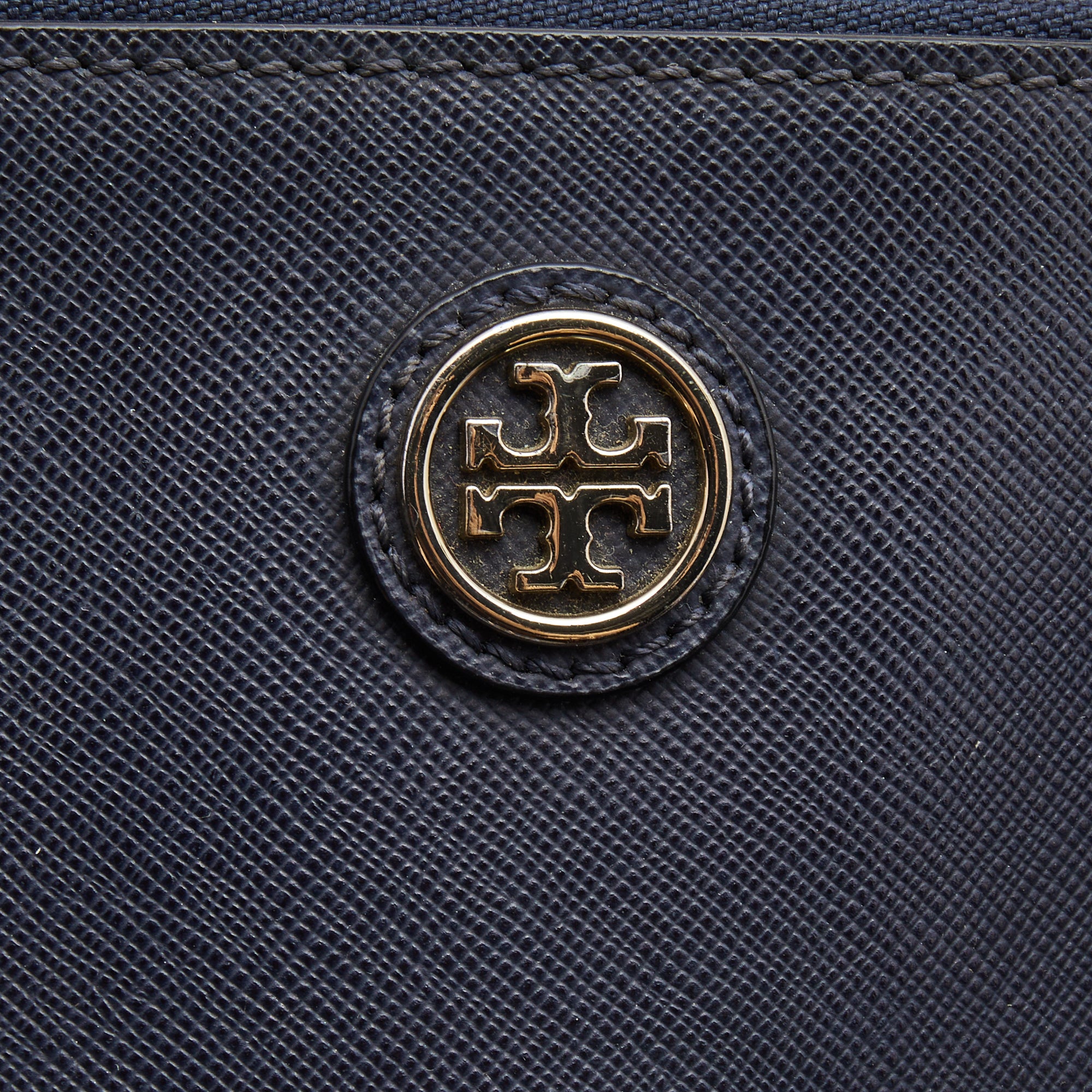 Tory Burch Navy Blue Saffiano Leather Robinson Double Zip Tote