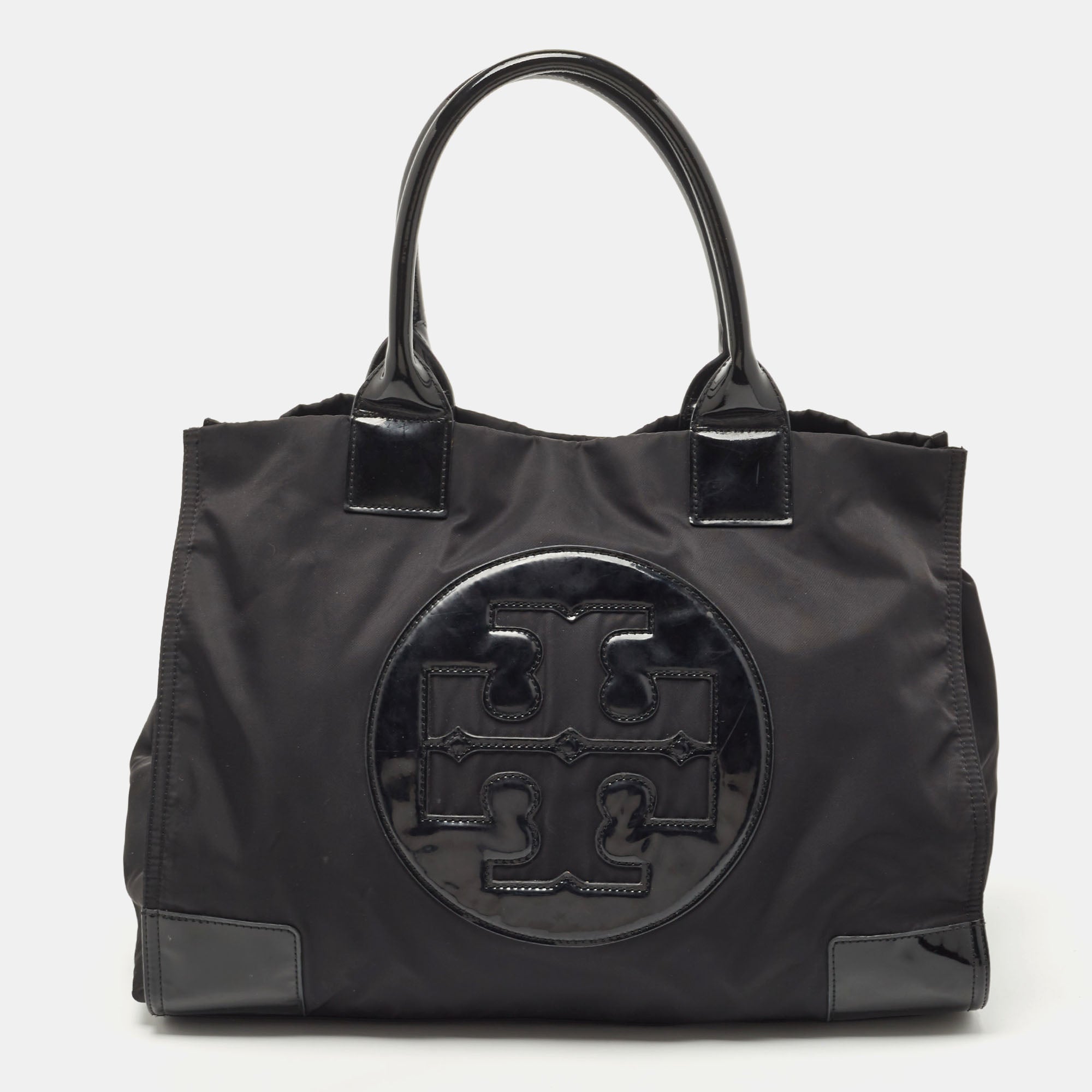 Tory Burch Black Patent Leather And Nylon Large Ella Tote