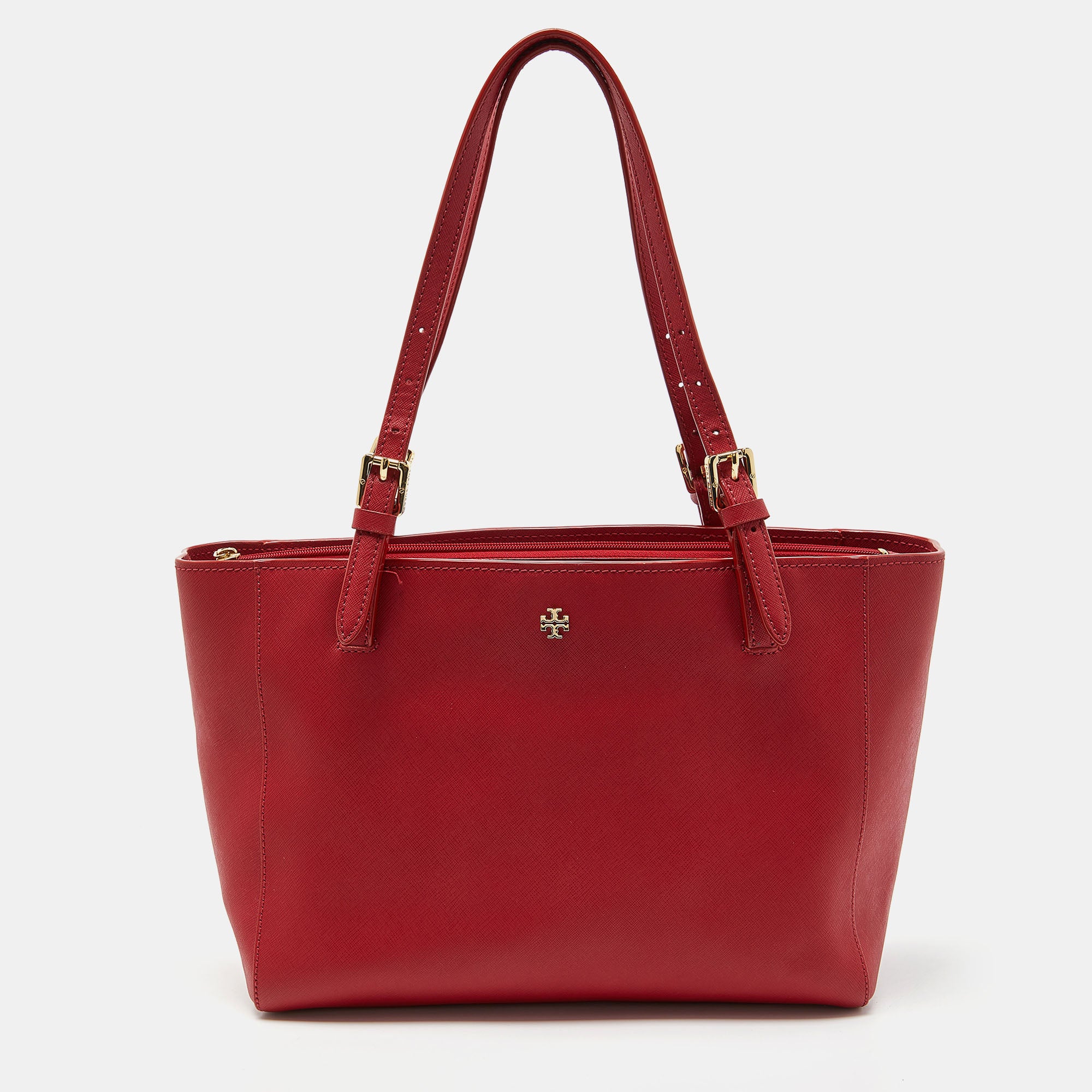 Tory Burch Red Leather Medium York Buckle Tote