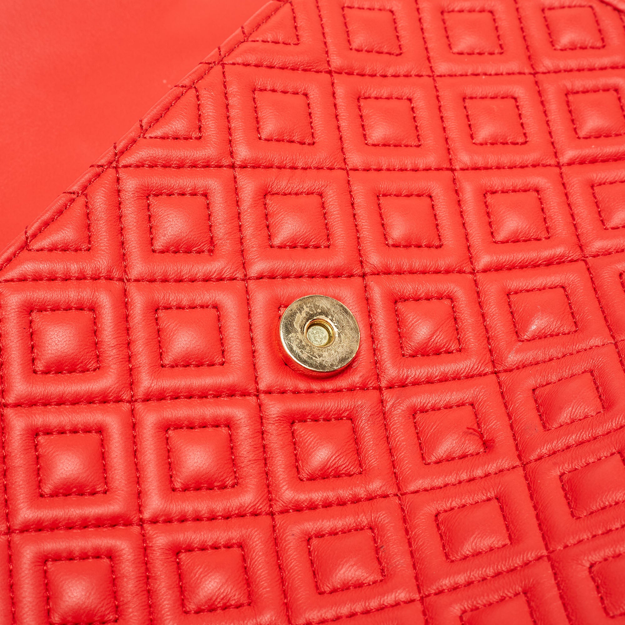 Tory Burch Red Quilted Leather Large Fleming Shoulder Bag