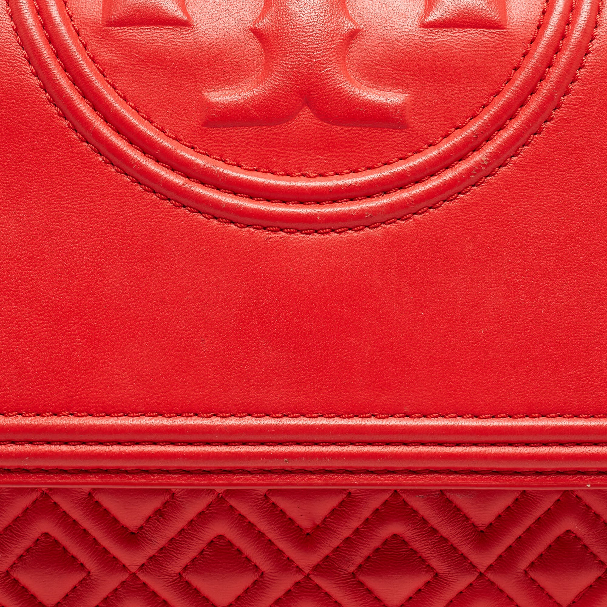 Tory Burch Red Quilted Leather Large Fleming Shoulder Bag