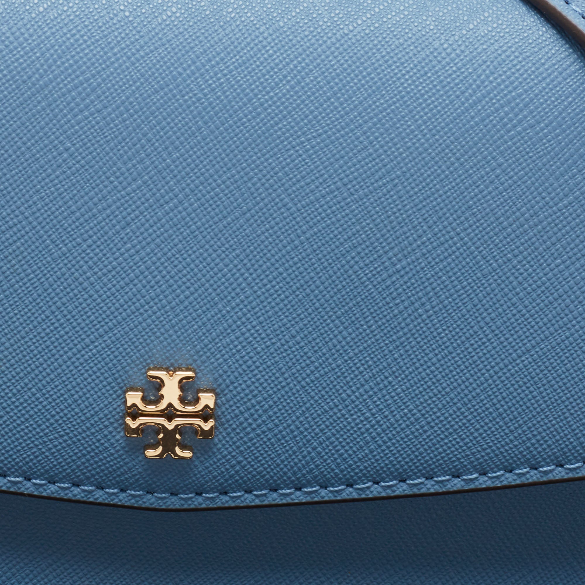 Tory Burch Light Blue Saffiano Leather Mini Emerson Top Handle Bag