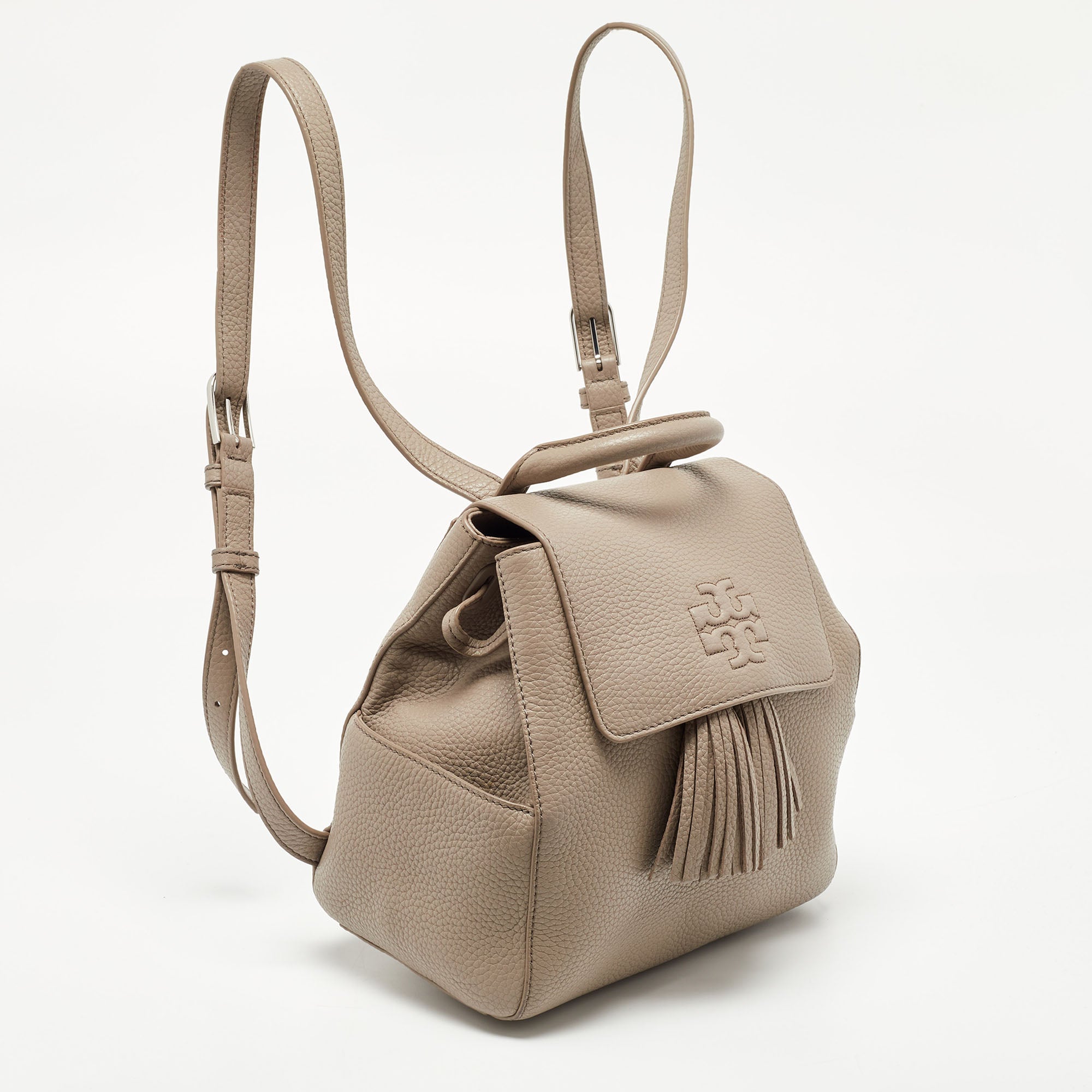 Tory Burch Grey Leather Tassel Backpack