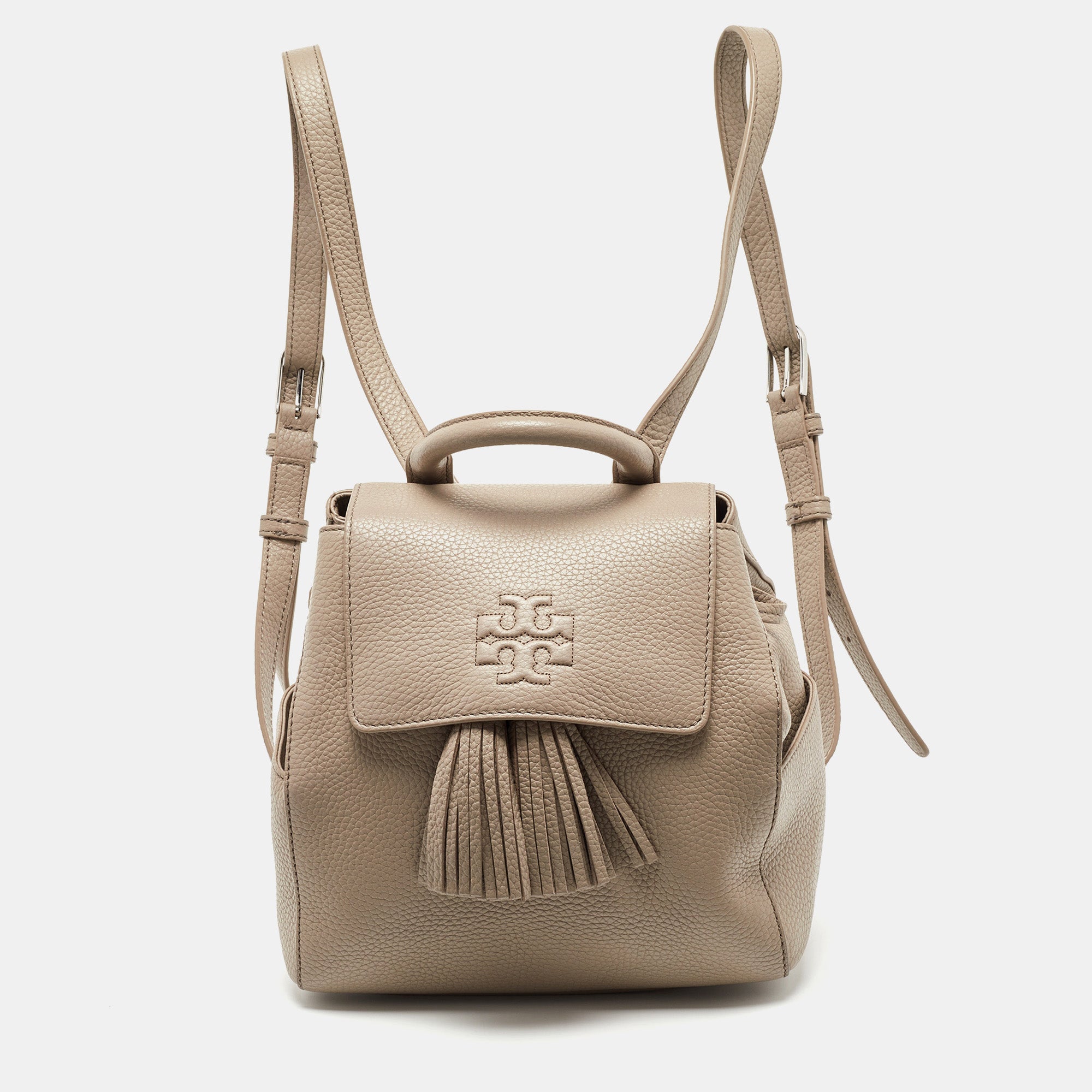 Tory Burch Grey Leather Tassel Backpack