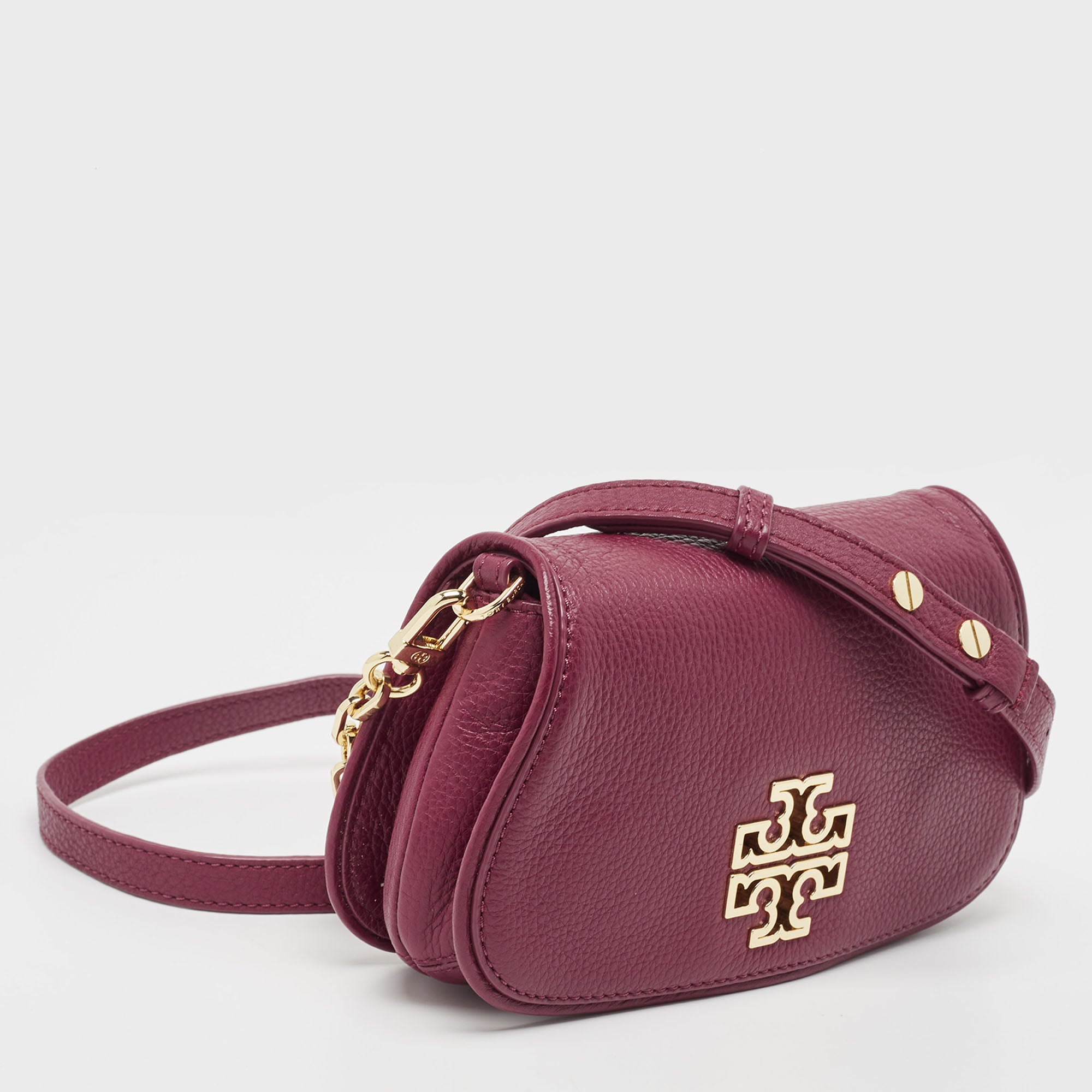 Tory Burch Burgundy Leather Bitten Clutch Bag