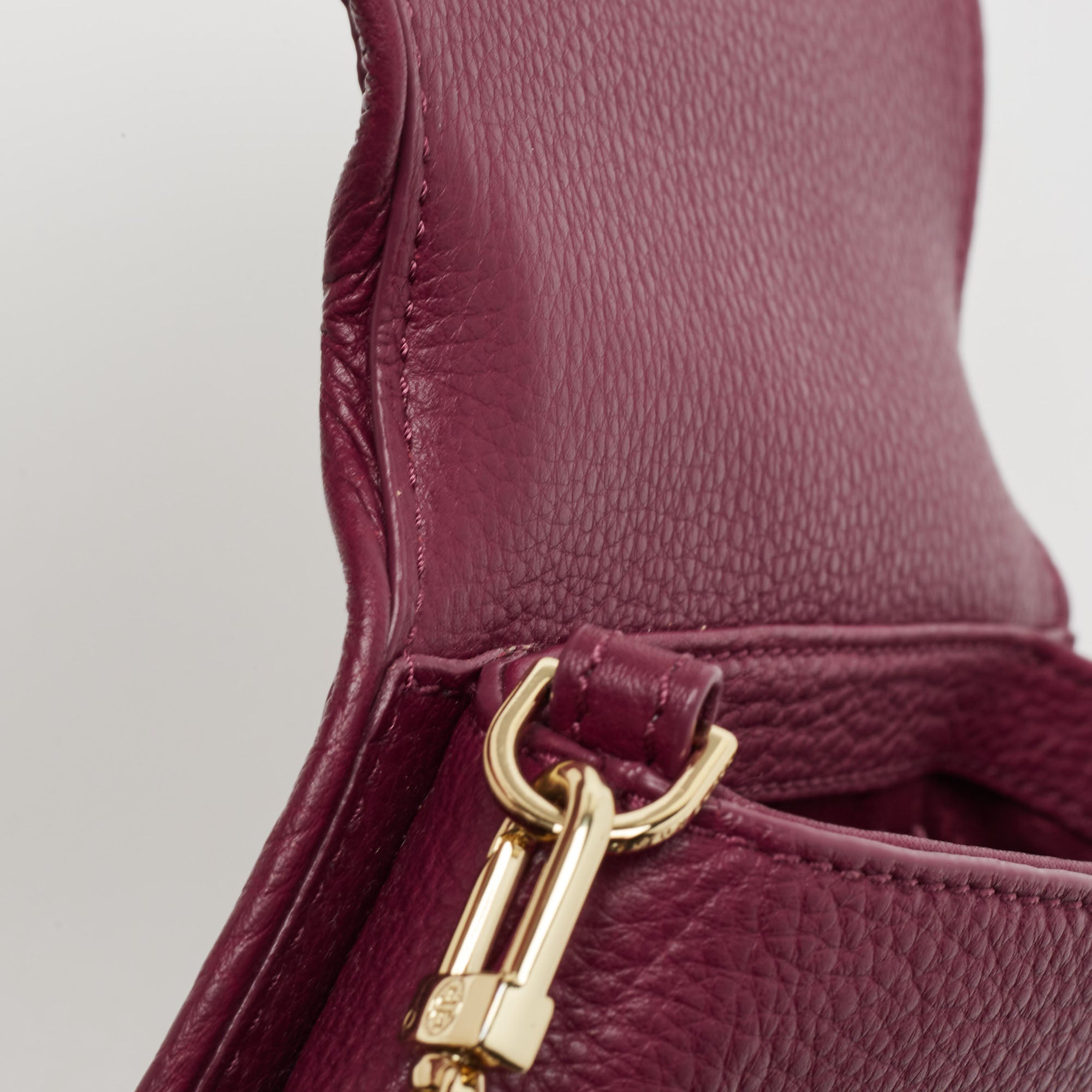 Tory Burch Burgundy Leather Bitten Clutch Bag