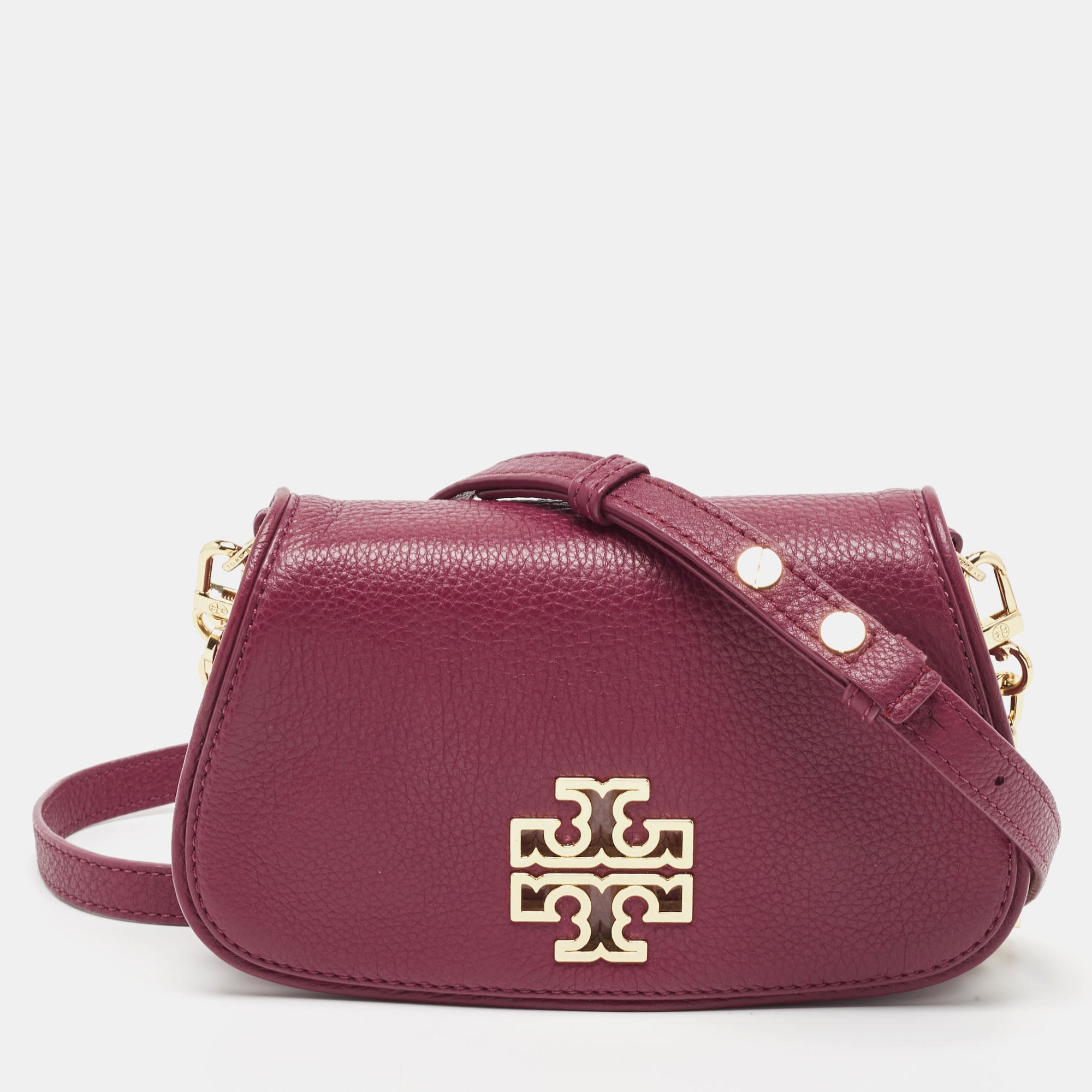 Tory Burch Burgundy Leather Bitten Clutch Bag