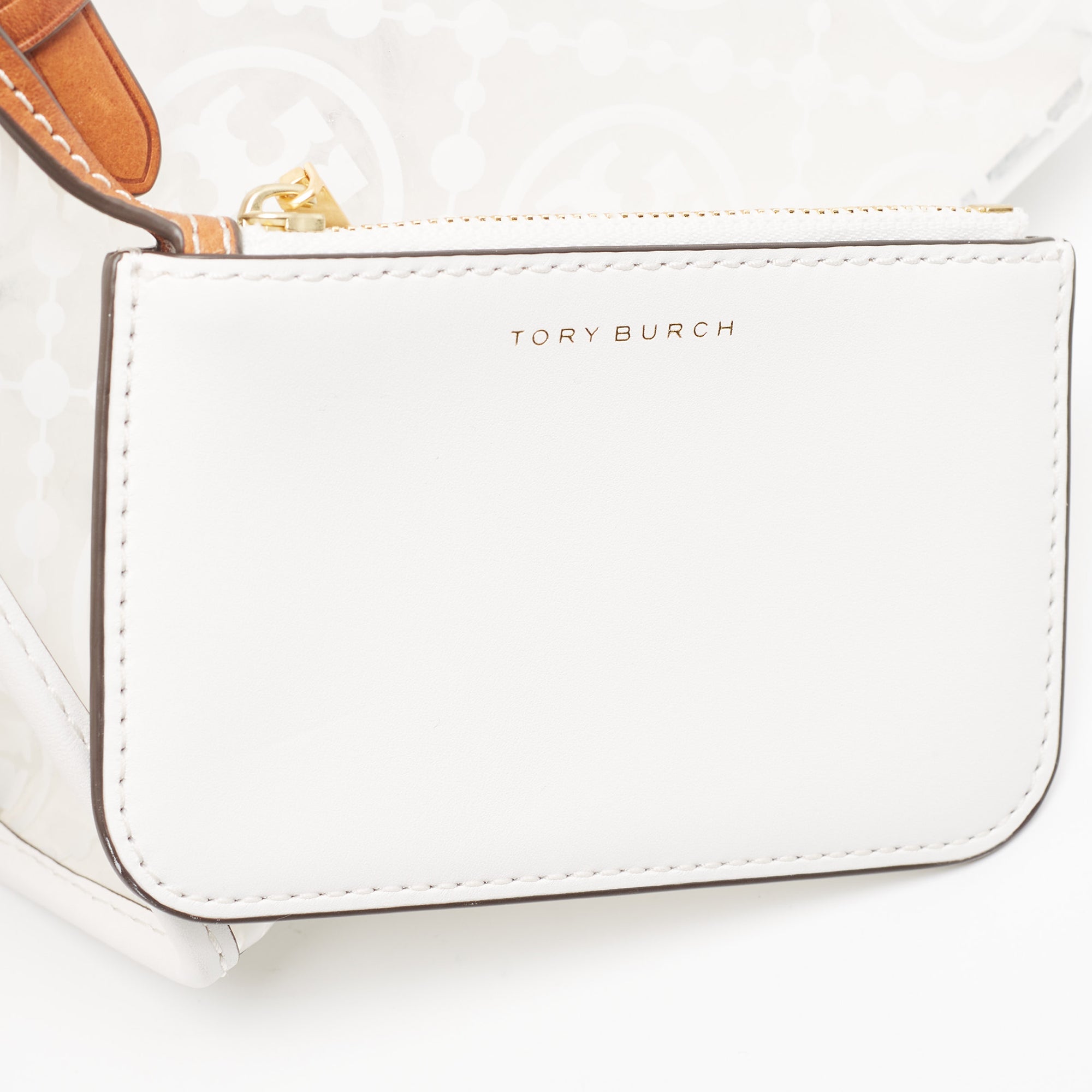 Tory Burch White/tan Signature Pvc And Leather Tote