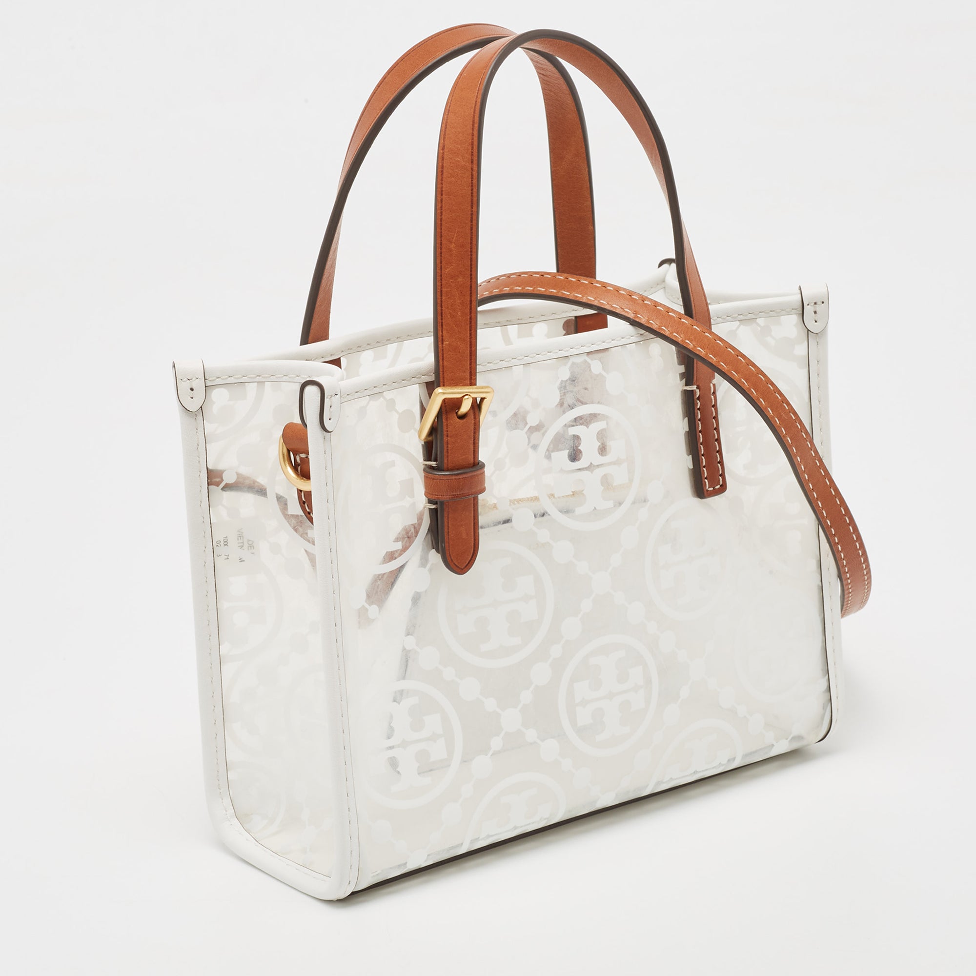 Tory Burch White/tan Signature Pvc And Leather Tote