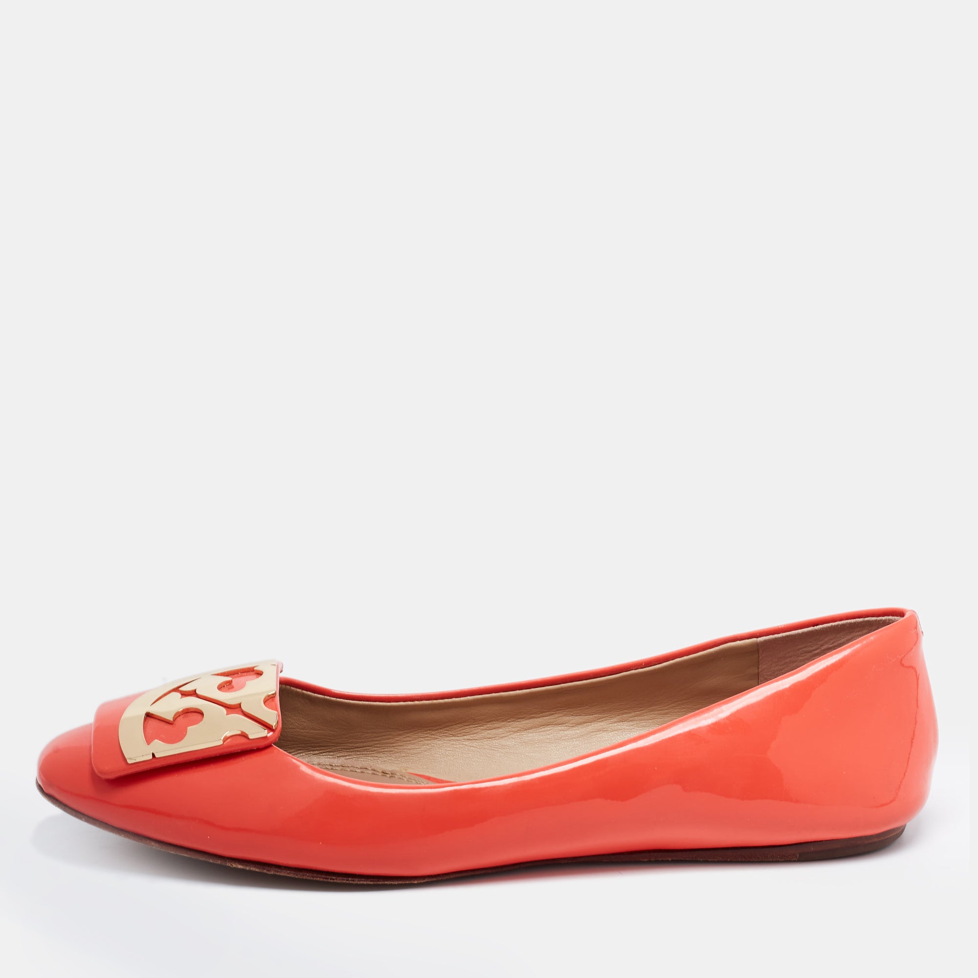 Tory Burch Orange Patent Leather Ballet Flats Size 36.5