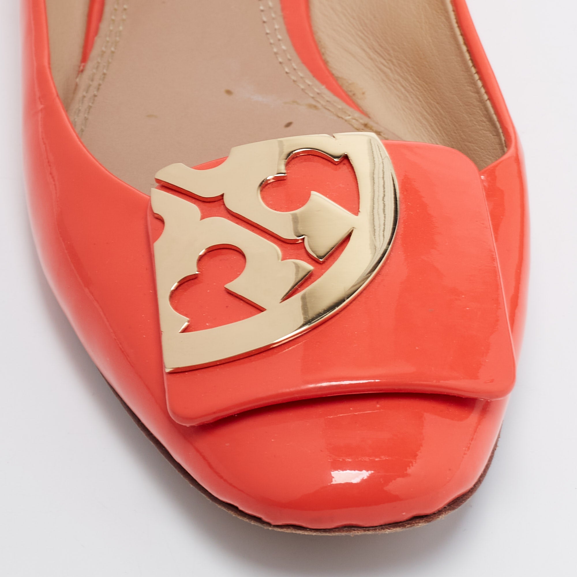 Tory Burch Orange Patent Leather Ballet Flats Size 36.5