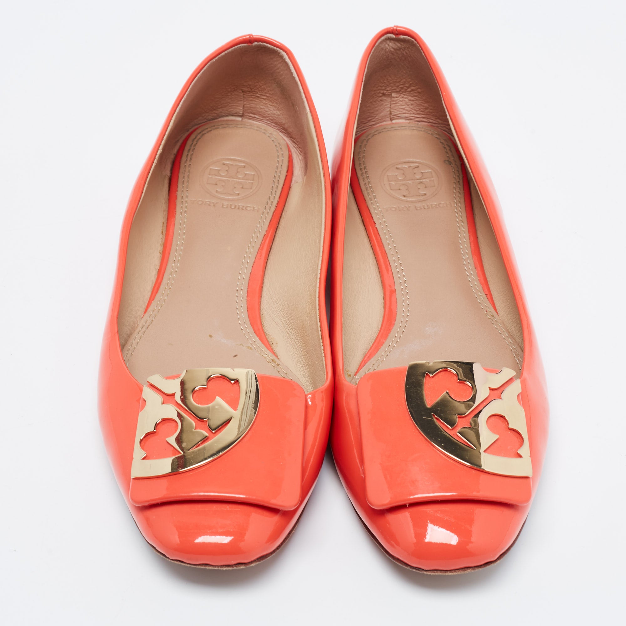 Tory Burch Orange Patent Leather Ballet Flats Size 36.5