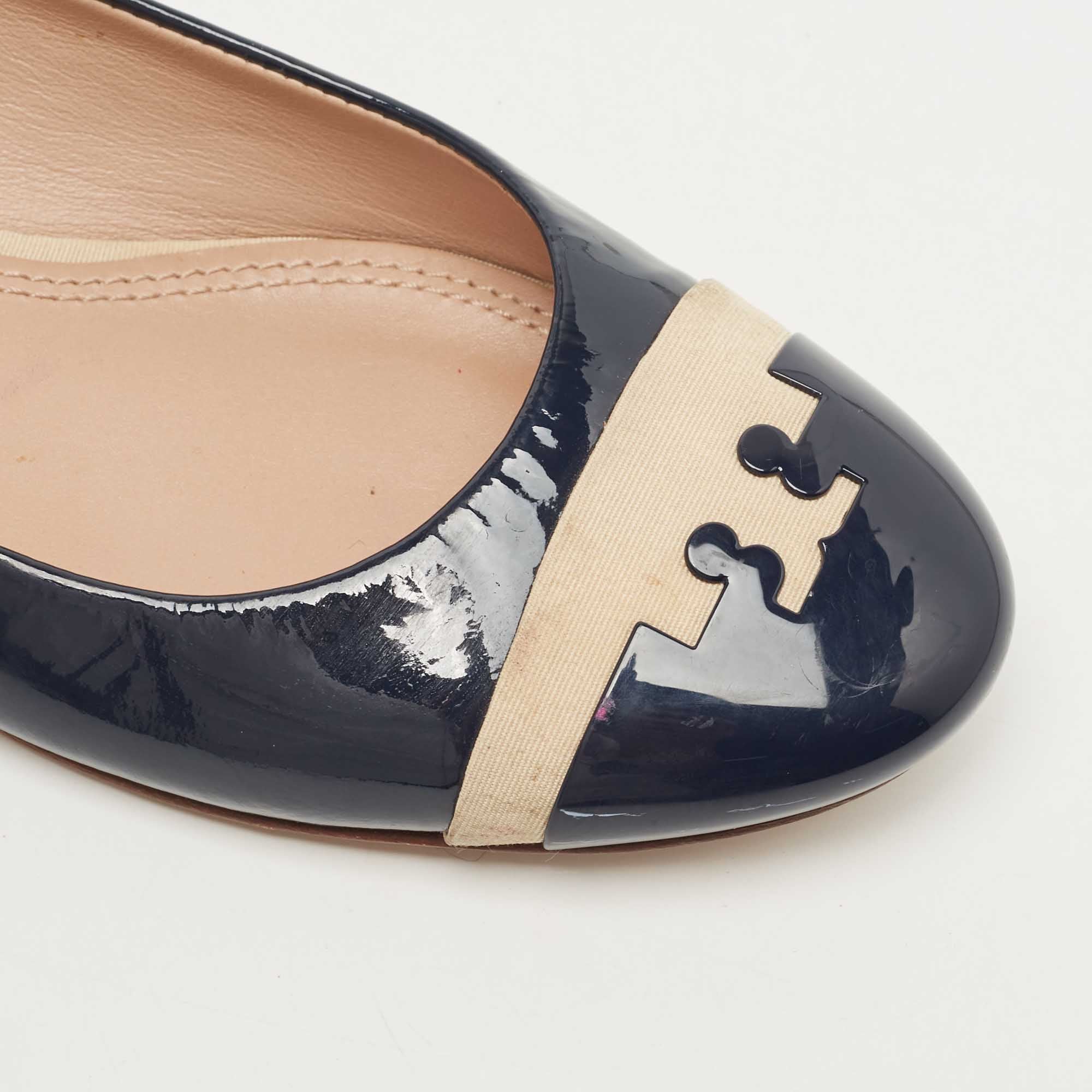 Tory Burch Navy Blue Patent Leather Gabrielle Ballet Flats Size 37.5