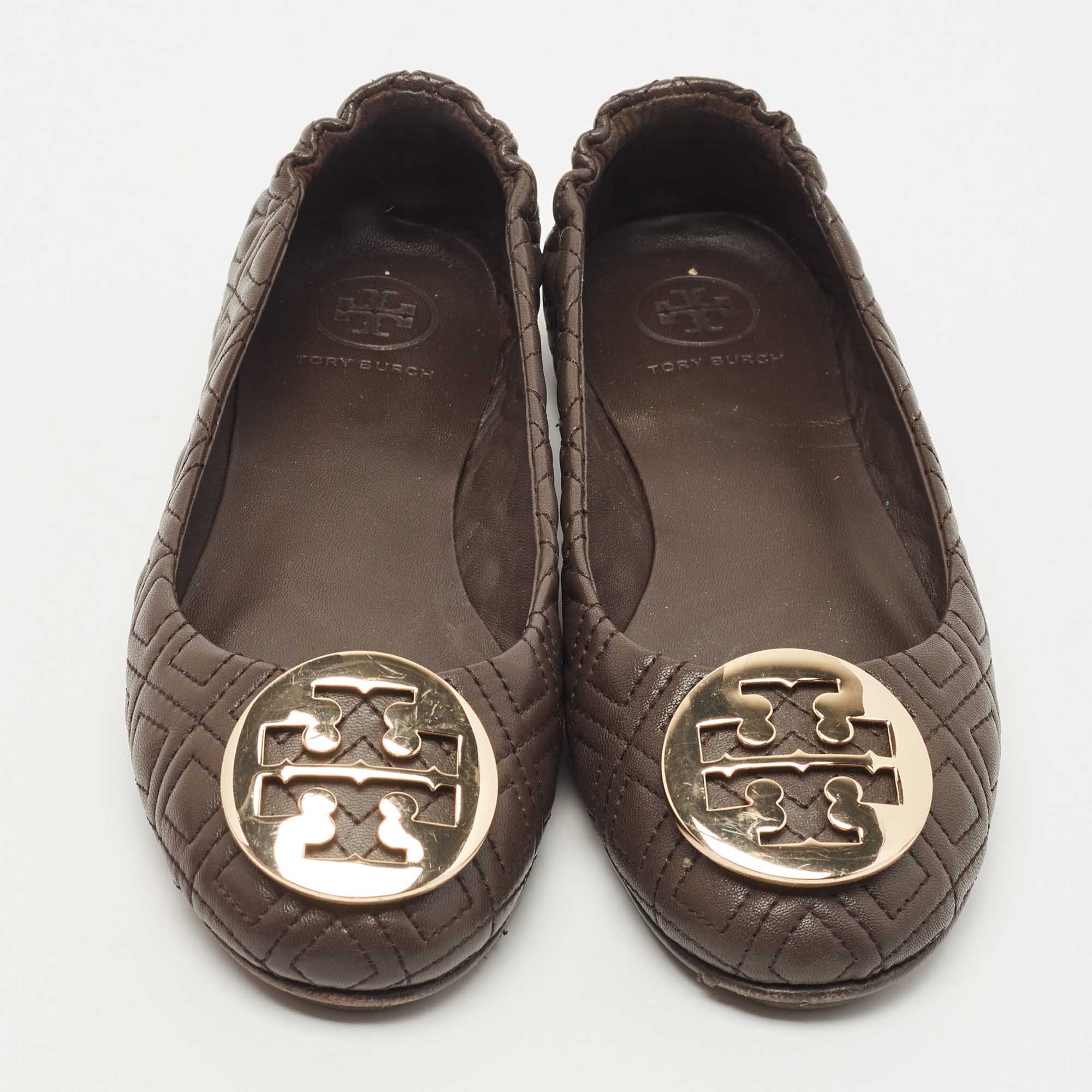 Tory Burch Brown Leather Scrunch Ballet Flats Size 35.5