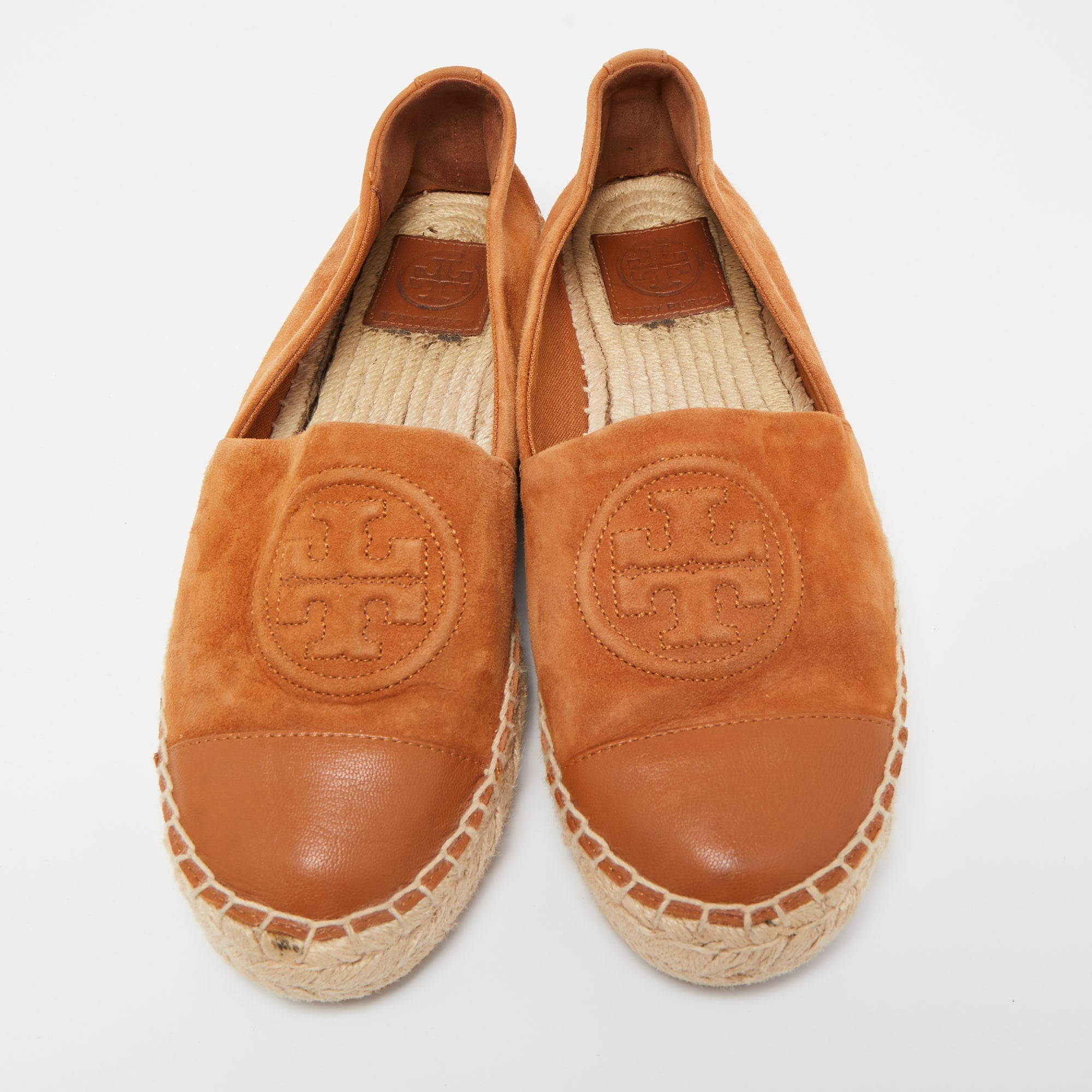 Tory Burch Brown Suede And Leather Espadrille Flats Size 38