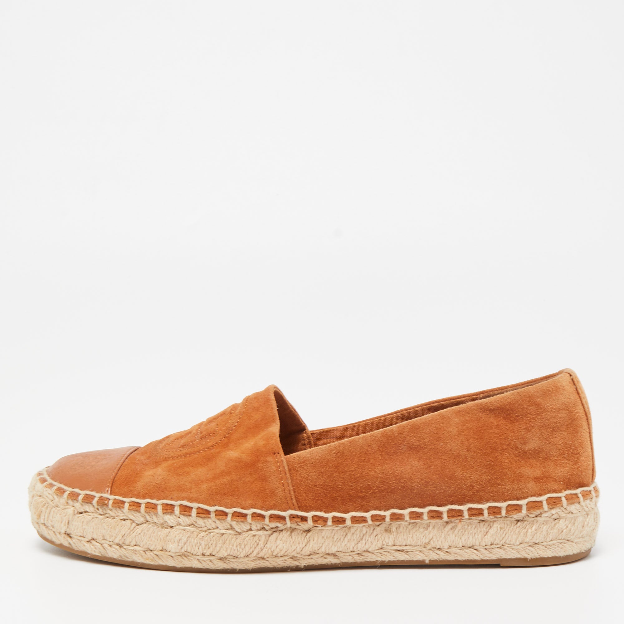 Tory Burch Brown Suede And Leather Espadrille Flats Size 38