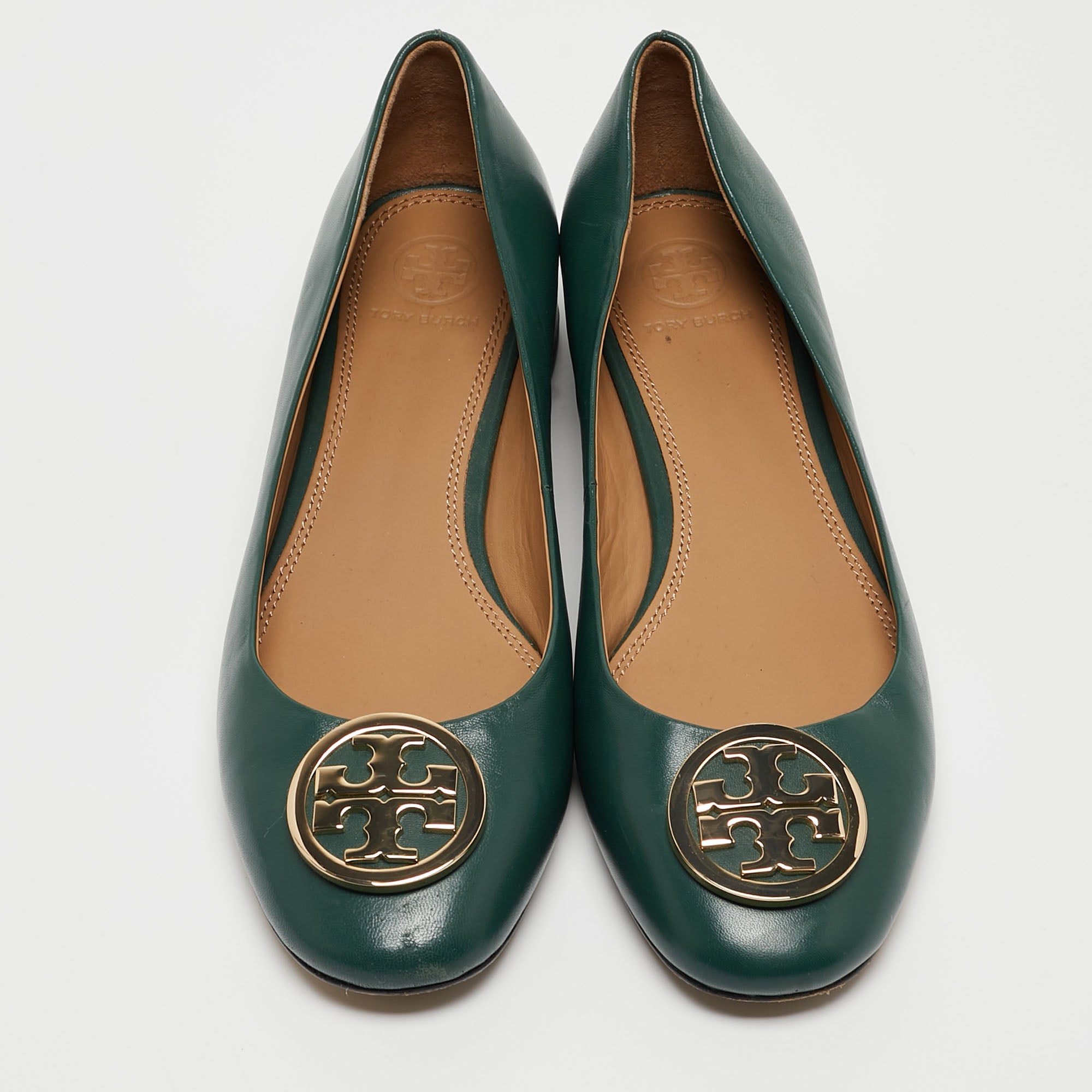 Tory Burch Green Leather Benton Ballet Flats Size 38.5