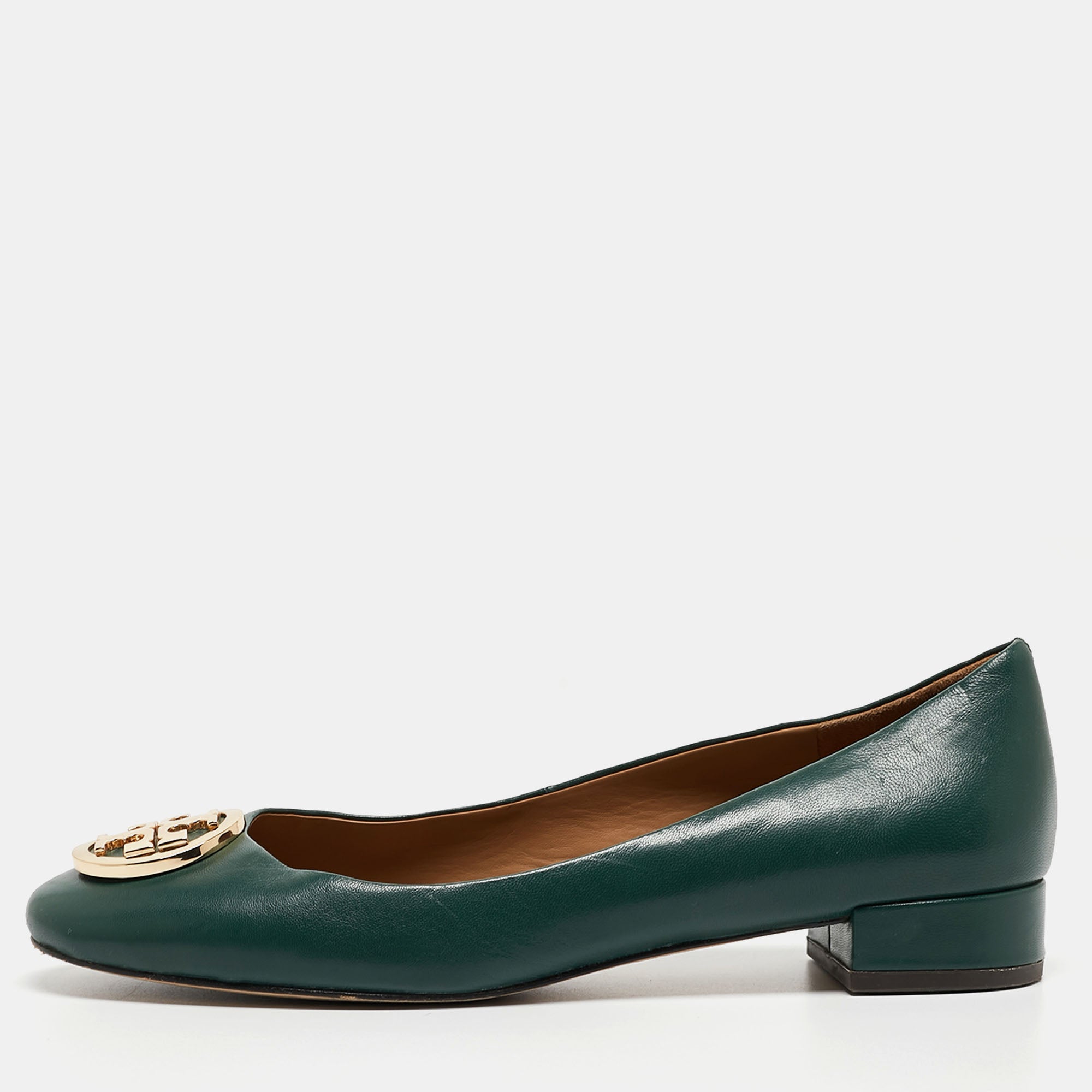 Tory Burch Green Leather Benton Ballet Flats Size 38.5