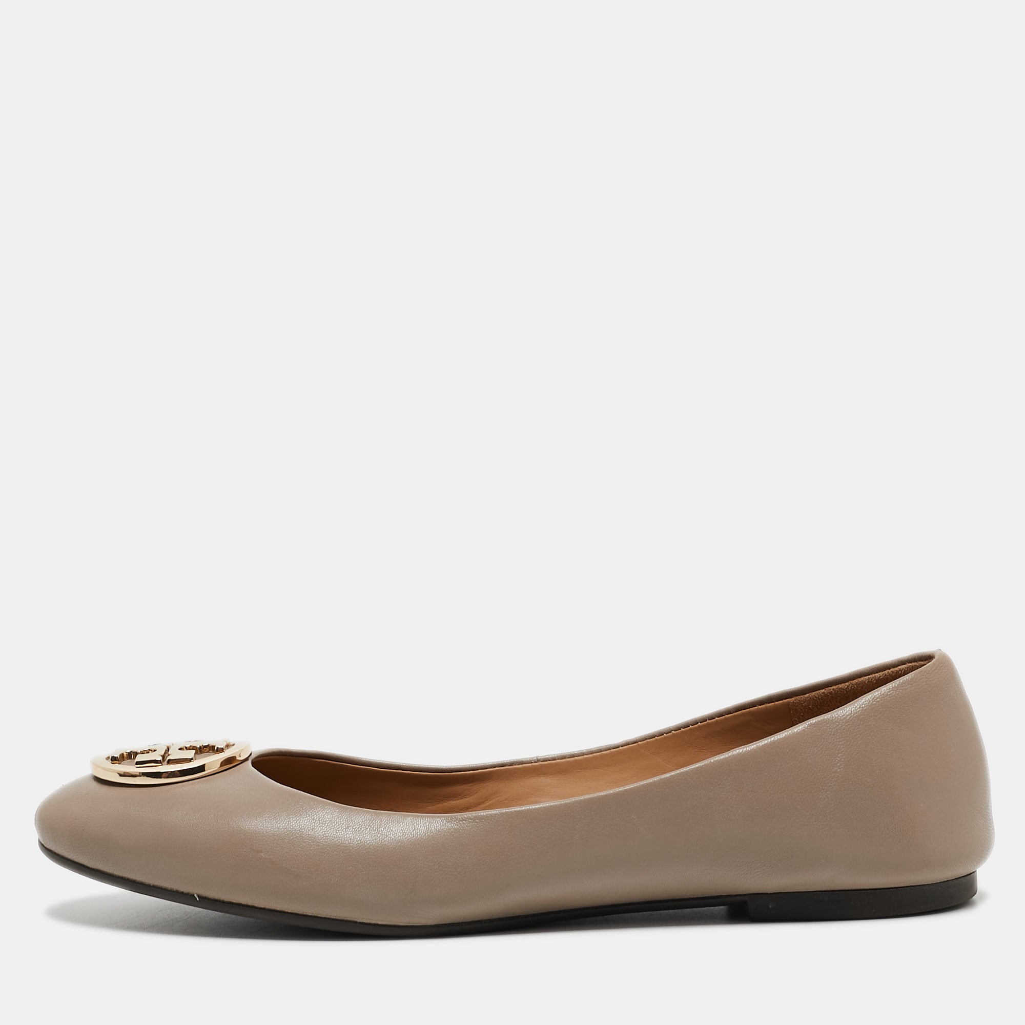 Tory Burch Beige Leather Benton Ballet Flats Size 39