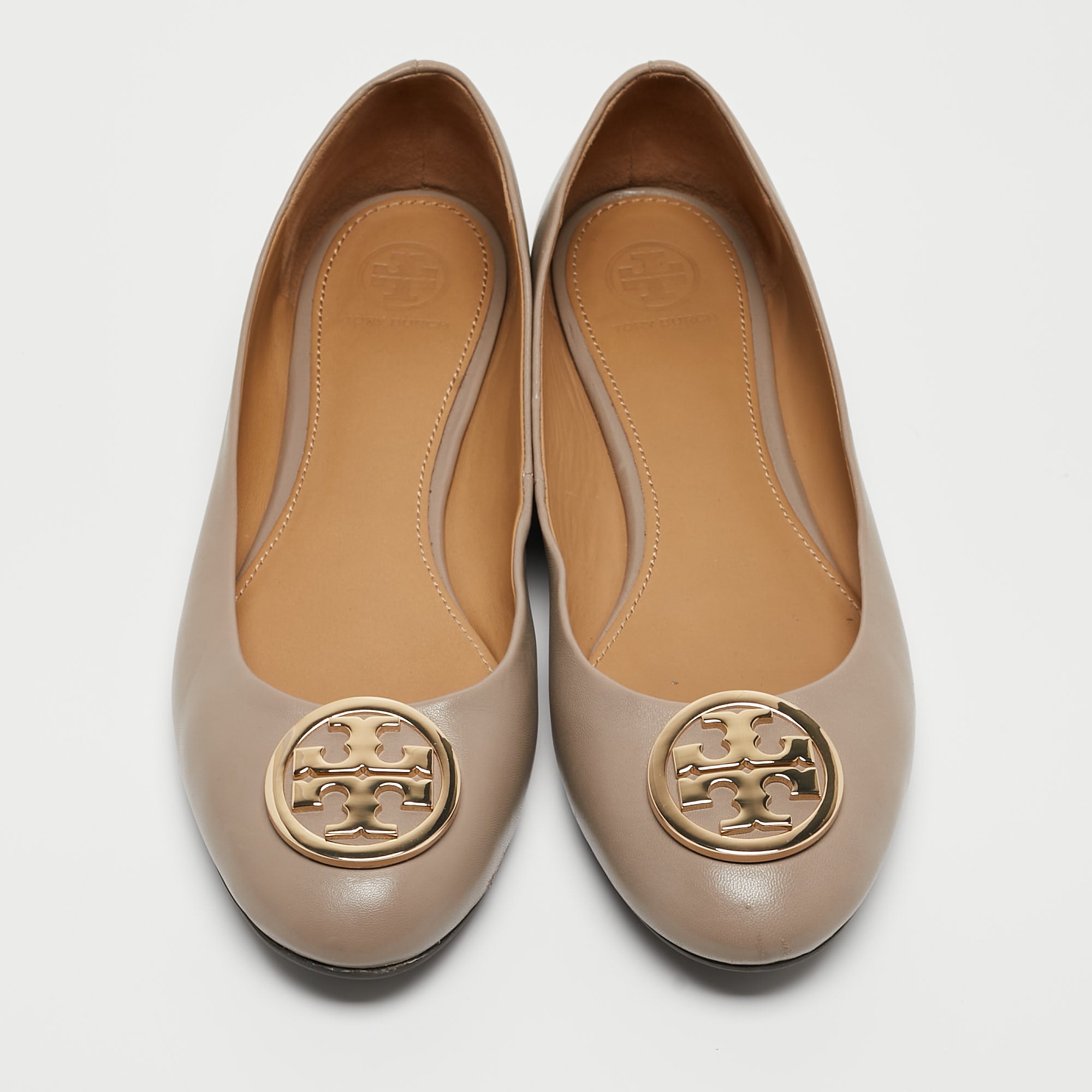 Tory Burch Beige Leather Benton Ballet Flats Size 39