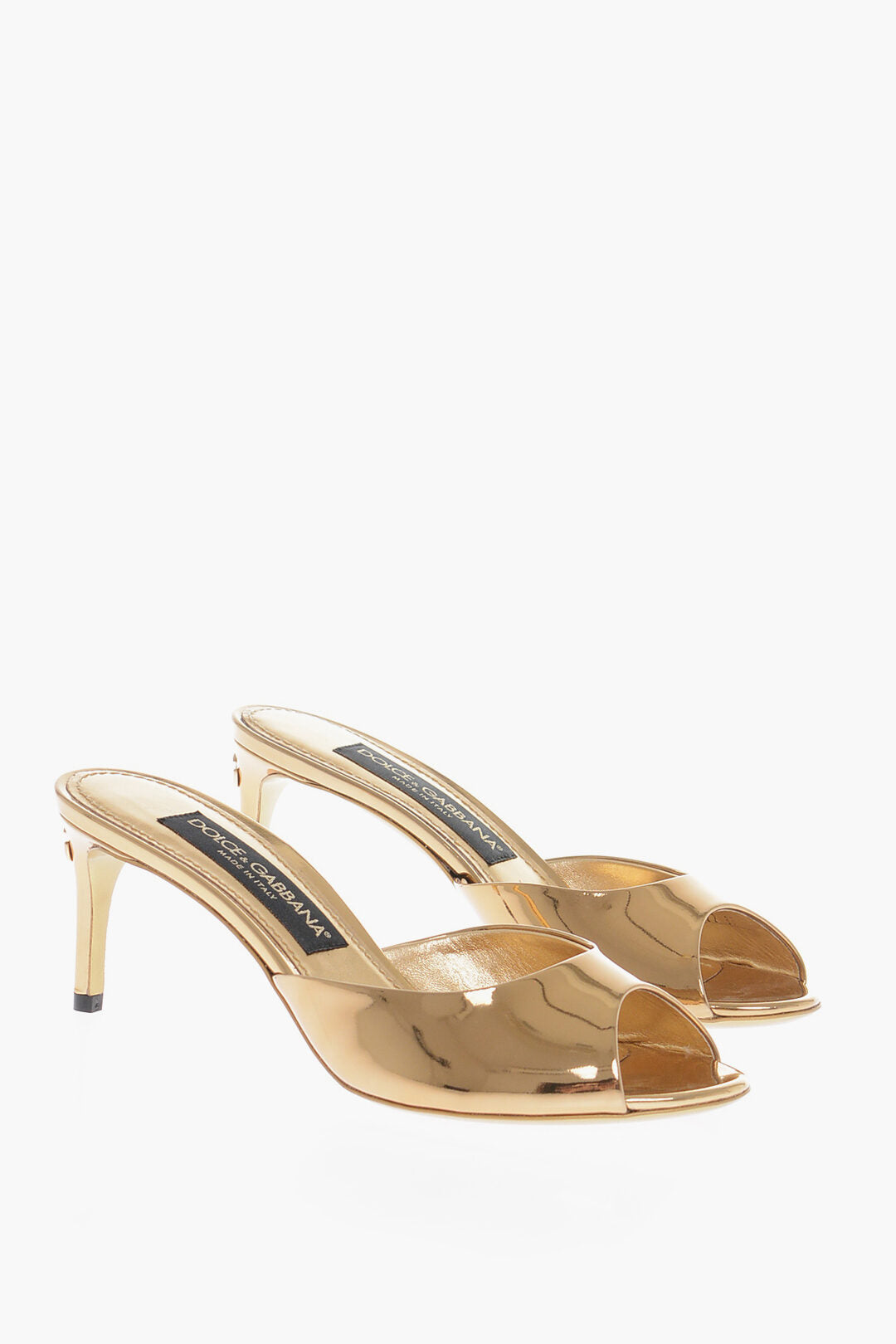 Dolce & Gabbana Metallic Effect Leather Mules Heel 6,5 cm