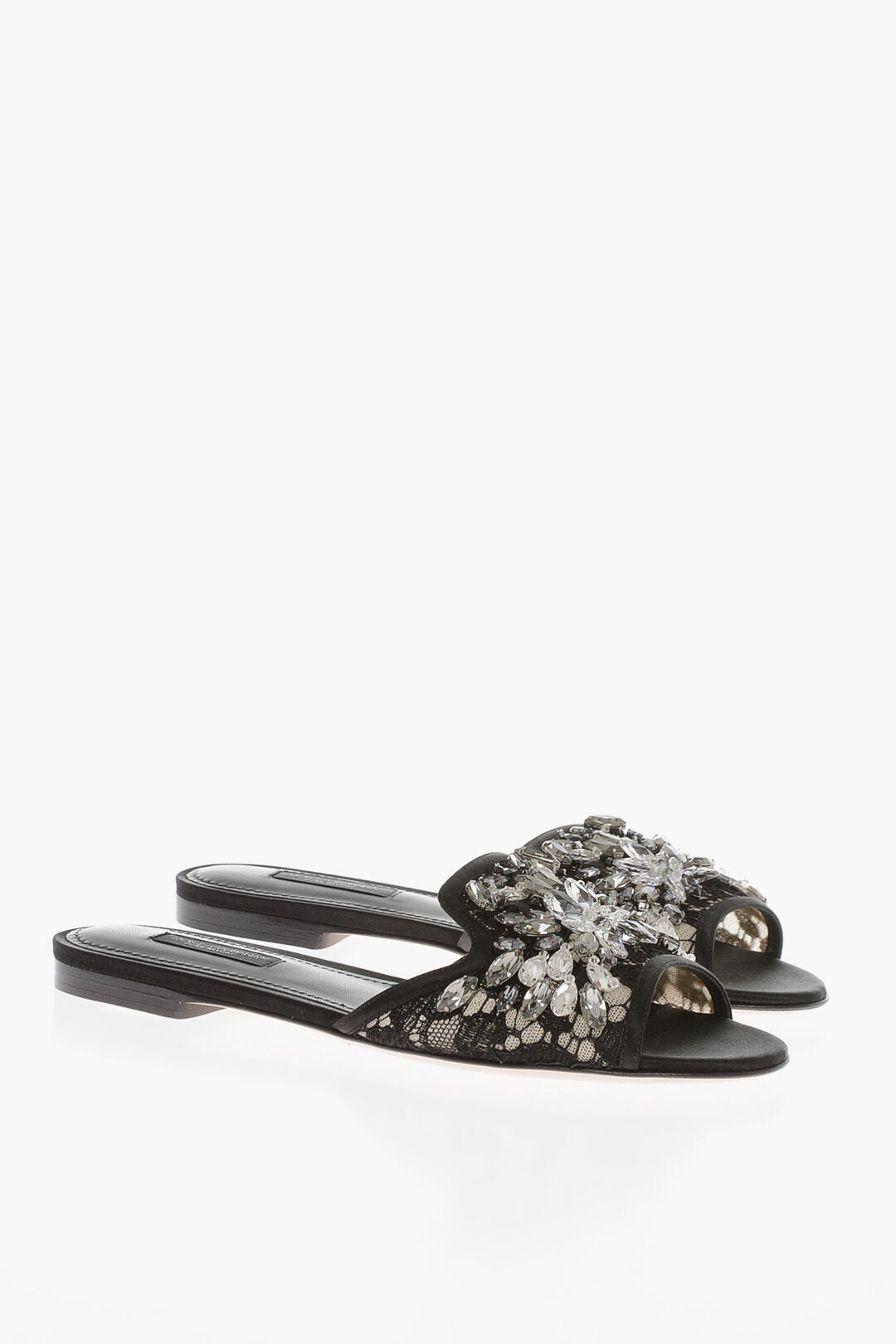 Dolce & Gabbana Rhinestoned Lace Sliders