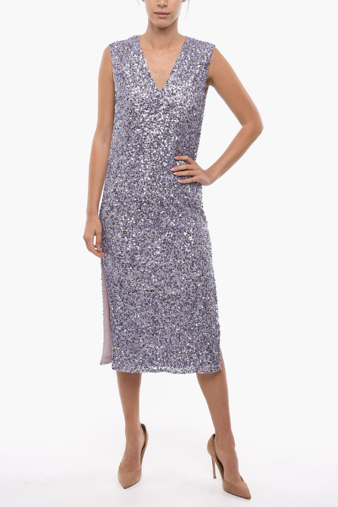 Notes du Nord Sequin All-Over Sleeveless DEENA Dress with Side Slit