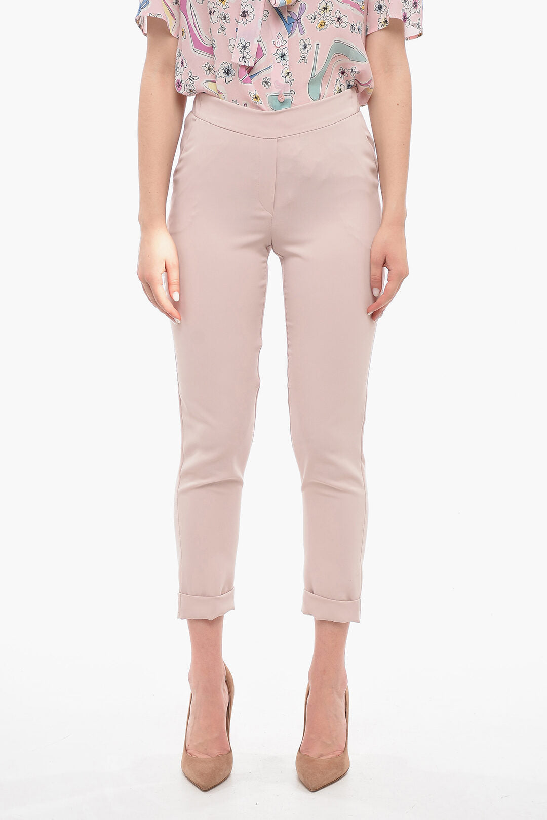 Parosh Slim-fit Cropped Pants with Turn-up Hems