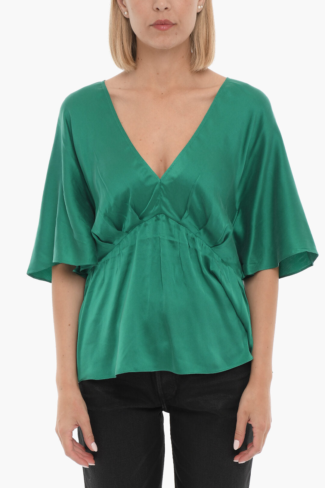 Notes du Nord V-Neck Silk Blouse