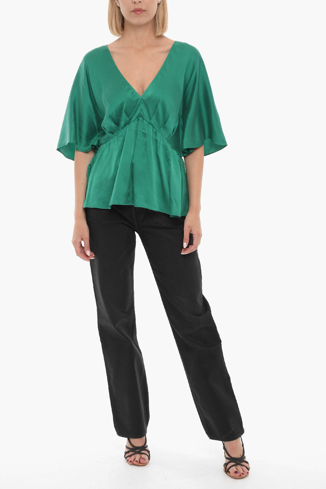 Notes du Nord V-Neck Silk Blouse