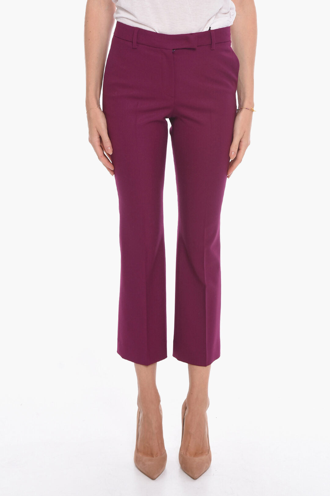 QL2 Virgin Wool Front-pleated Trousers with Cropped Leg