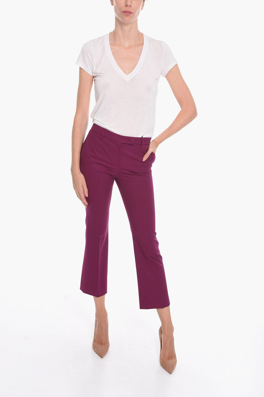 QL2 Virgin Wool Front-pleated Trousers with Cropped Leg