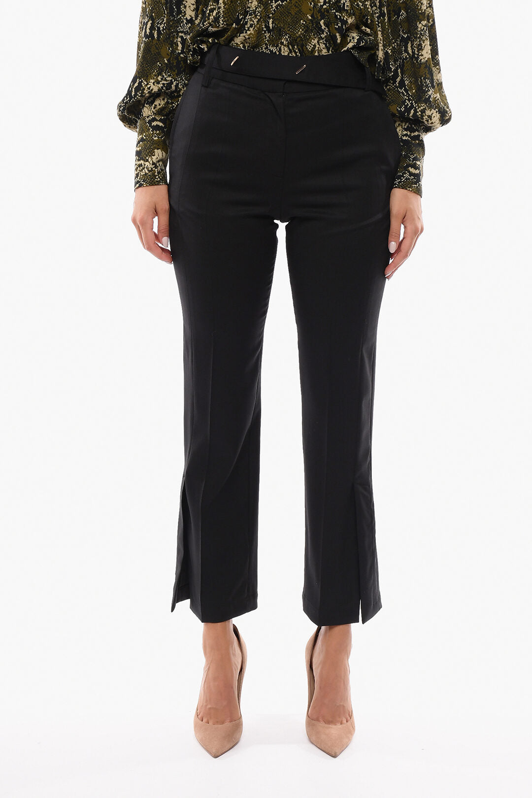 Eudon Choi Virgin Wool Pants with Ankle Slit and Belt